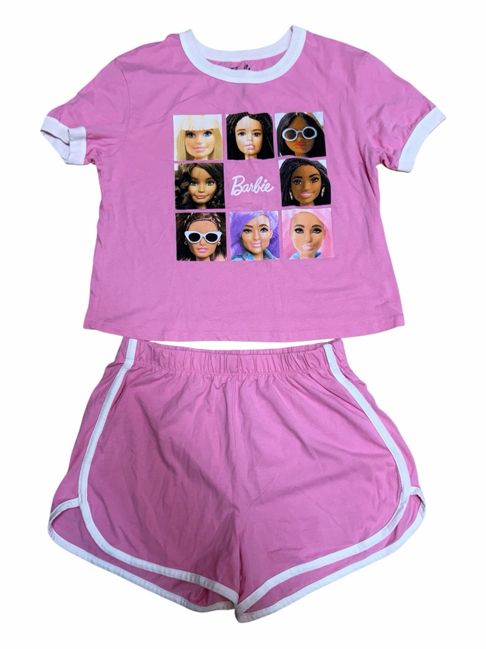 Barbie Juniors Medium Pink White 2 Piece Pajama Lounge Sleep Shorts Set